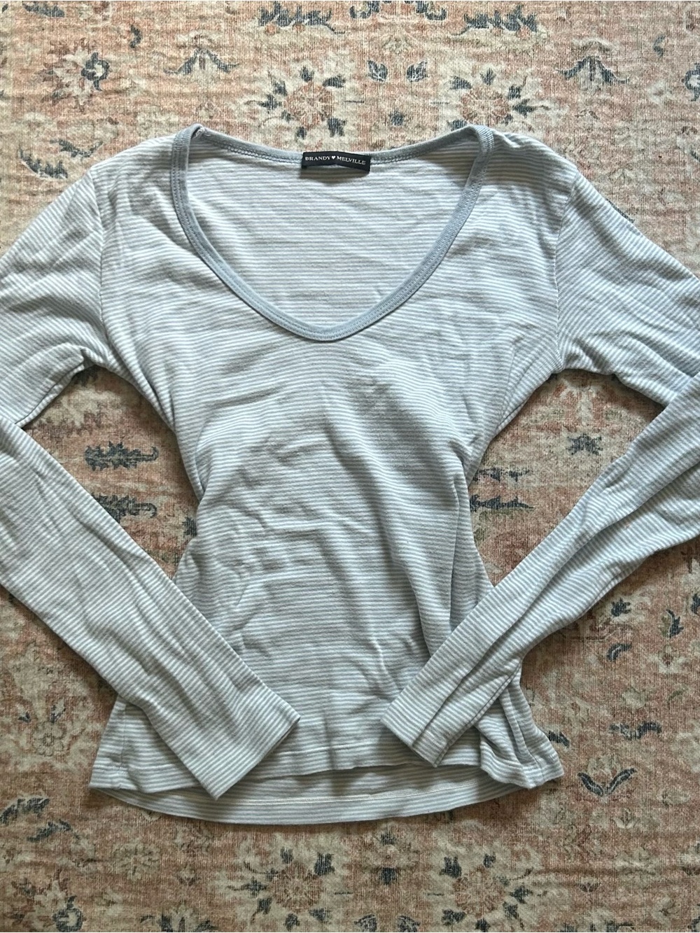 Brandy Melville Light blue Ribbed Scoop Neck Long Sleeve Top